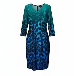 Chico’s Blue Ombre Leopard Print Dress Long Sleeve Bold Luxe Chicos 2 L/12